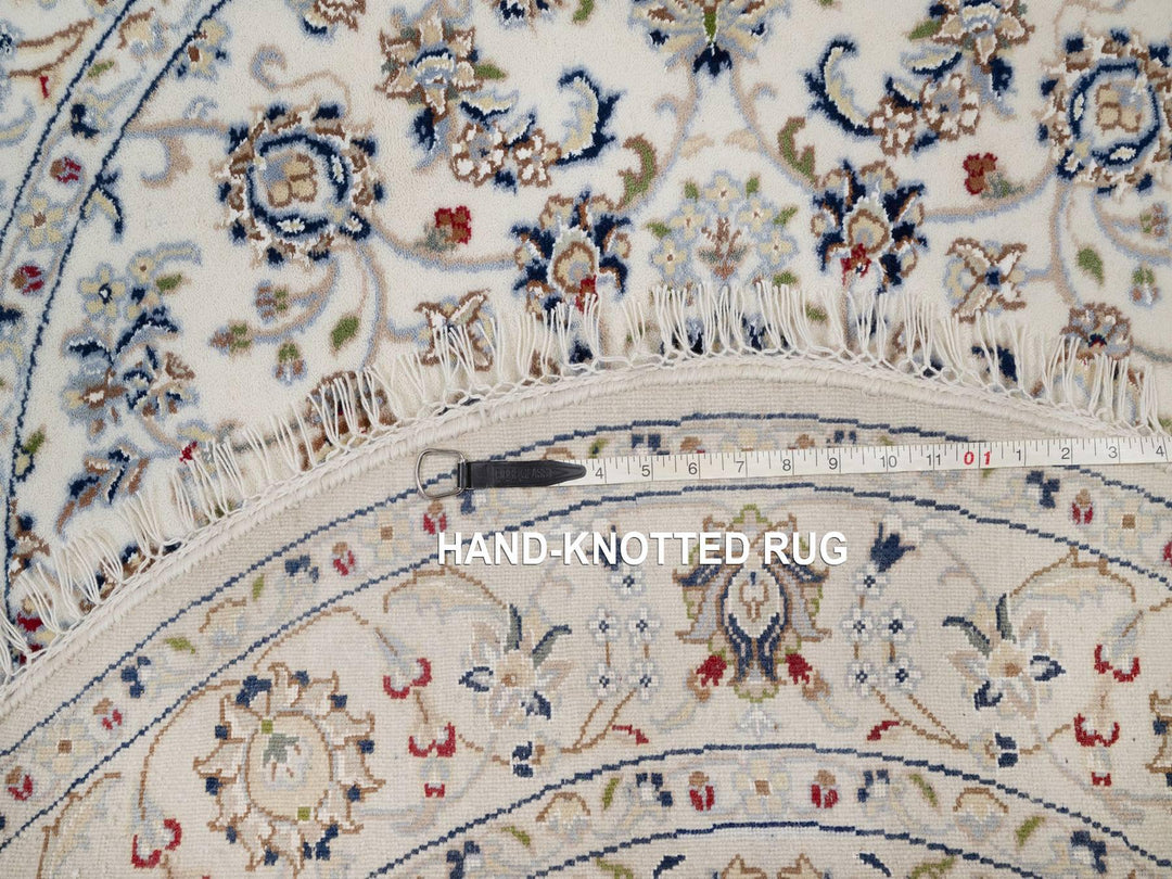 4'1" x 4'1" New Hand Knotted Ivory Wool & Silk Round Oriental Rug - MOA10292132