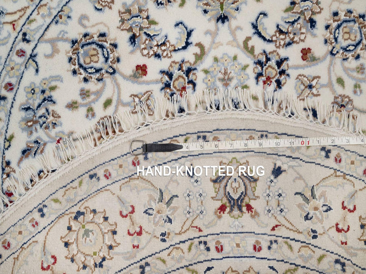 4'1" x 4'1" New Hand Knotted Ivory Wool & Silk Round Oriental Rug - MOA10292132