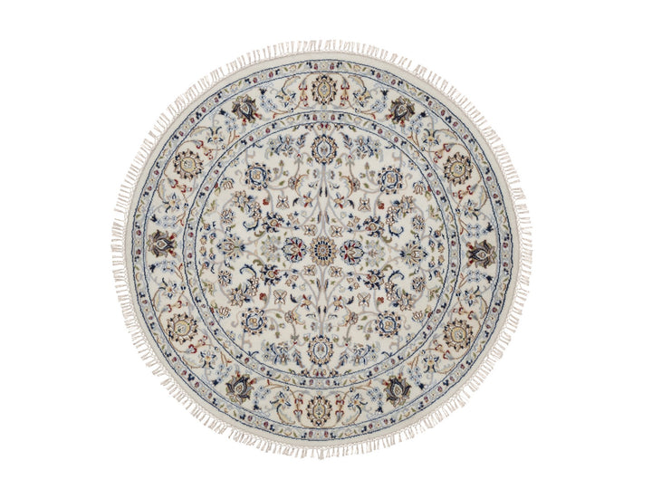 4'1" x 4'2" New Hand Knotted Ivory Wool & Silk Round Oriental Rug - MOA10292133