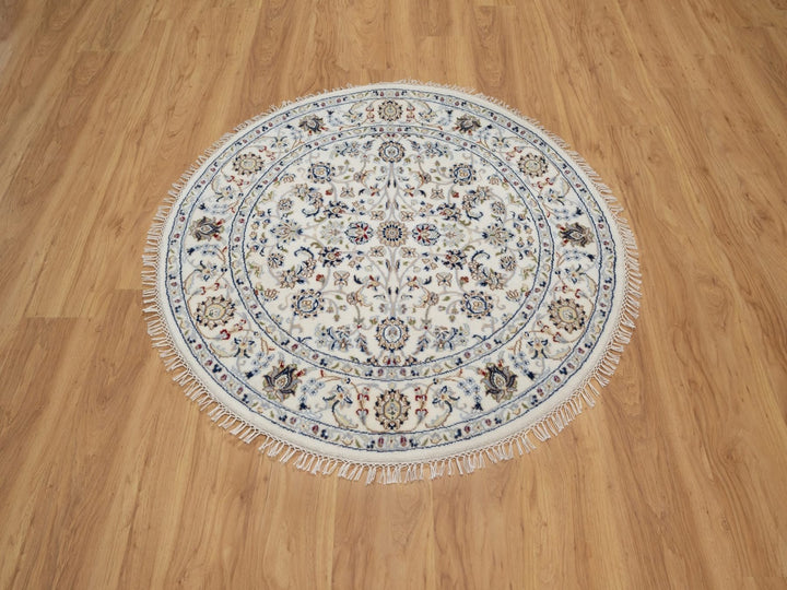 4'1" x 4'2" New Hand Knotted Ivory Wool & Silk Round Oriental Rug - MOA10292133
