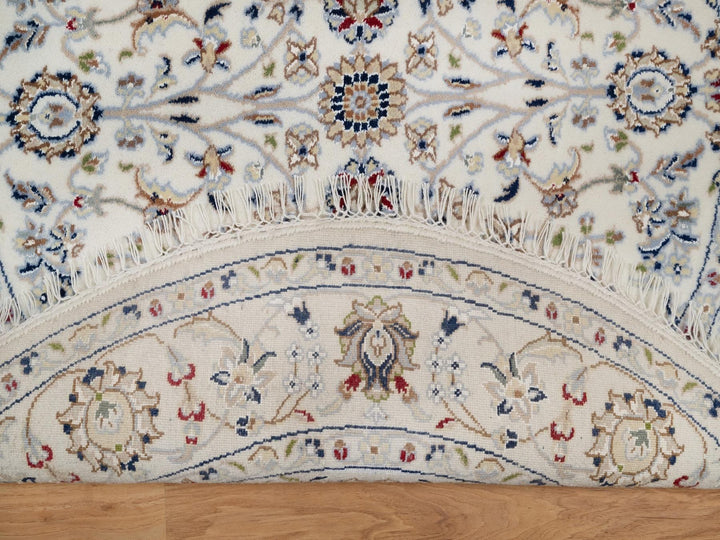 4'1" x 4'2" New Hand Knotted Ivory Wool & Silk Round Oriental Rug - MOA10292133