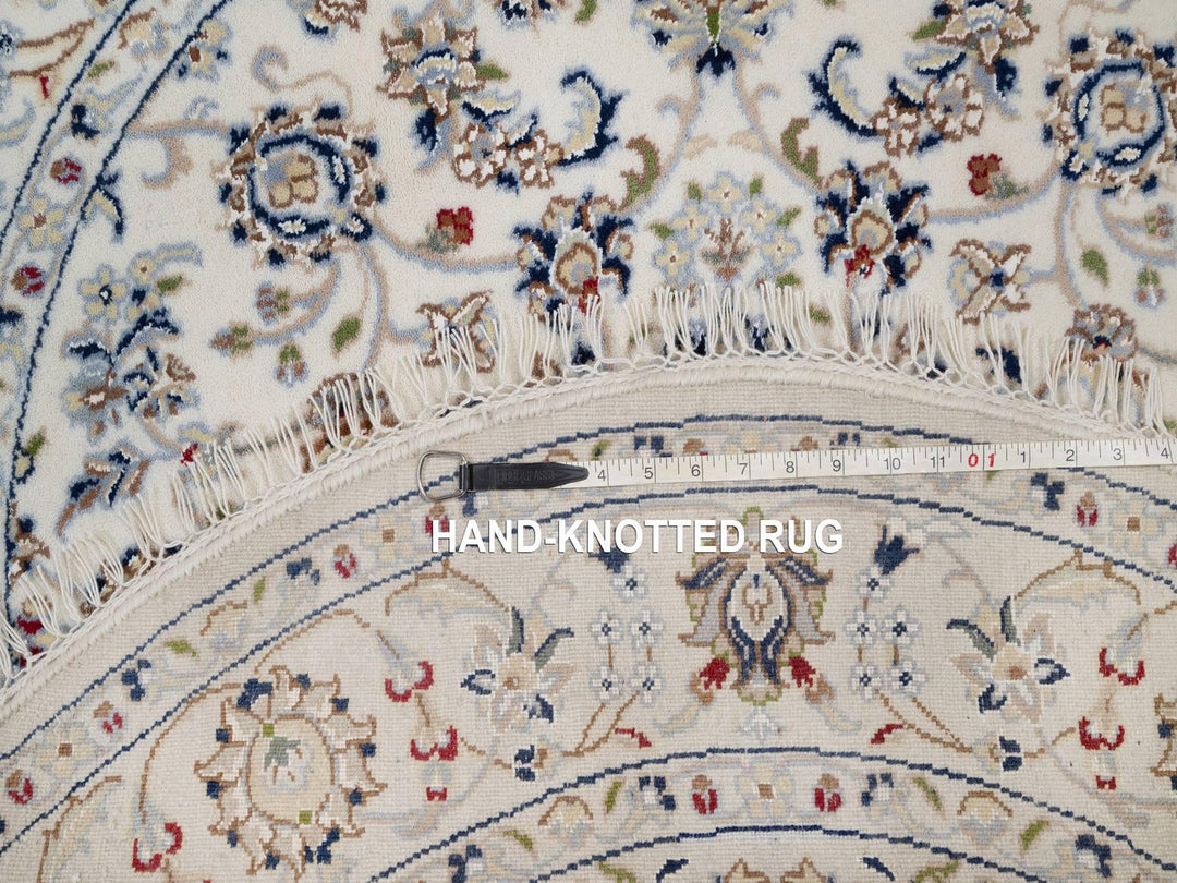 4'1" x 4'2" New Hand Knotted Ivory Wool & Silk Round Oriental Rug - MOA10292133