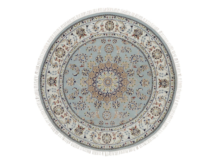 5'0" x 5'1" New Hand Knotted Blue Wool & Silk Round Oriental Rug - MOA10292134