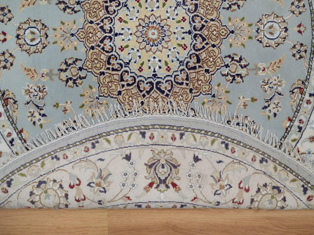 5'0" x 5'1" New Hand Knotted Blue Wool & Silk Round Oriental Rug - MOA10292134