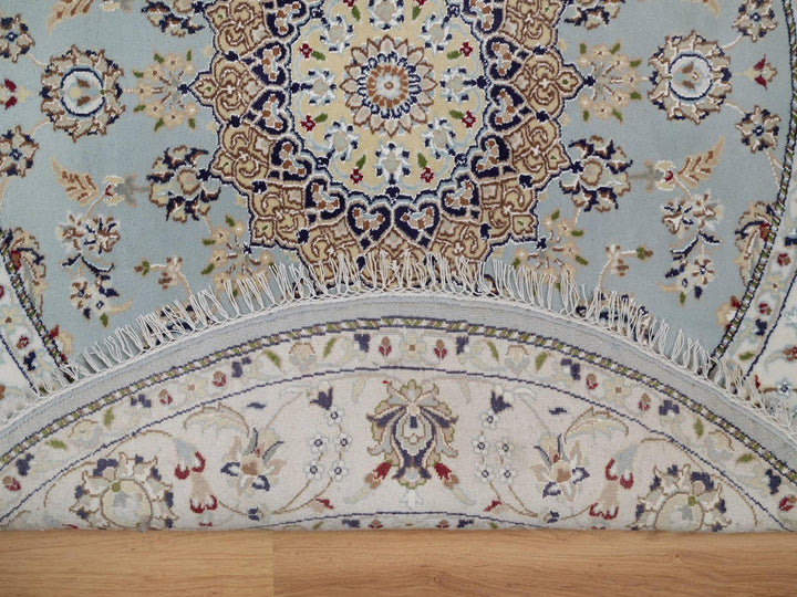 5'0" x 5'1" New Hand Knotted Blue Wool & Silk Round Oriental Rug - MOA10292134