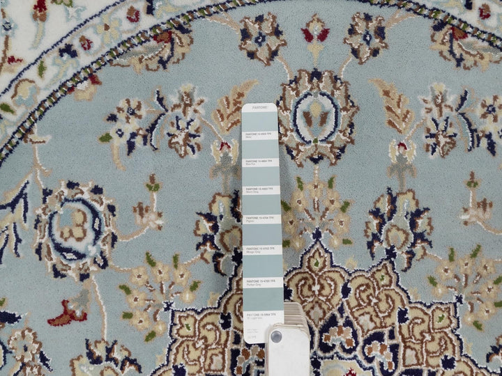 5'0" x 5'1" New Hand Knotted Blue Wool & Silk Round Oriental Rug - MOA10292134