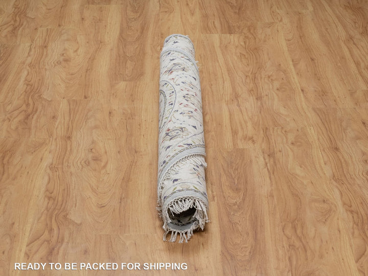 5'0" x 5'1" New Hand Knotted Blue Wool & Silk Round Oriental Rug - MOA10292134