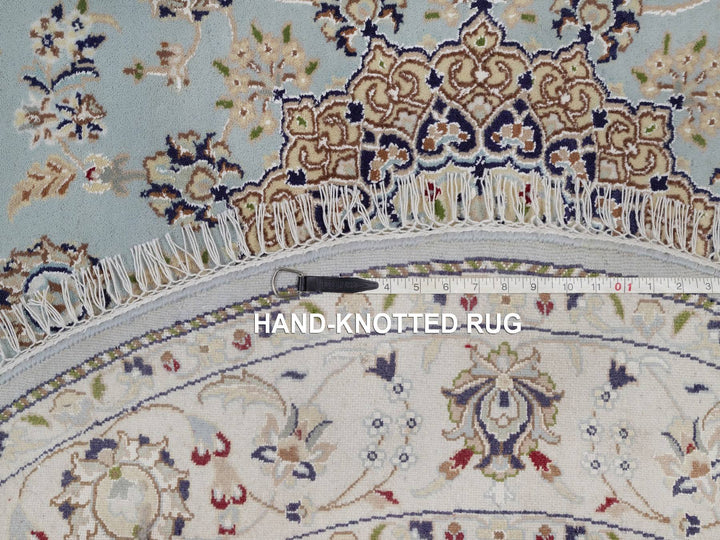 5'0" x 5'1" New Hand Knotted Blue Wool & Silk Round Oriental Rug - MOA10292134
