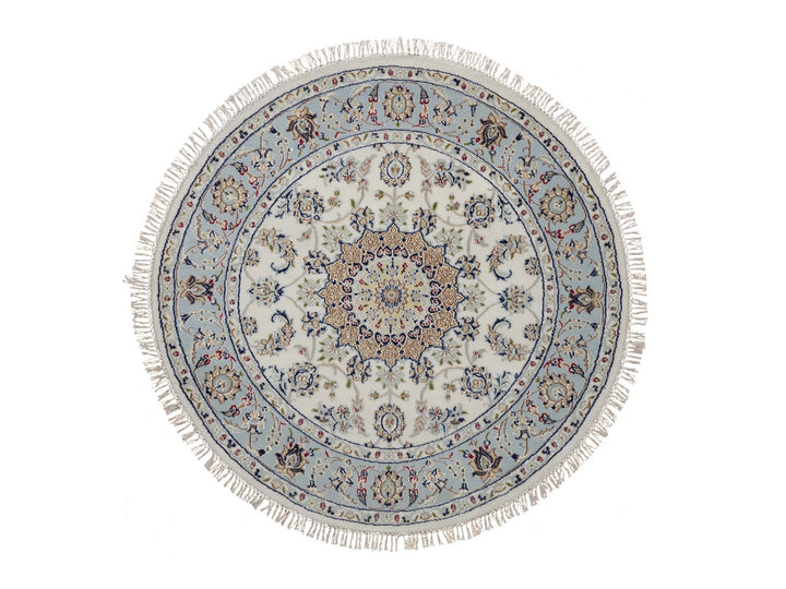 4'2" x 4'2" New Hand Knotted Ivory Wool & Silk Round Oriental Rug - MOA10292135
