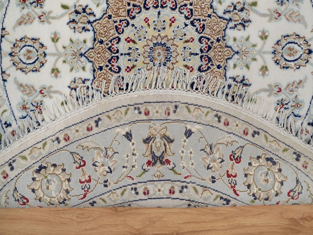 4'2" x 4'2" New Hand Knotted Ivory Wool & Silk Round Oriental Rug - MOA10292135