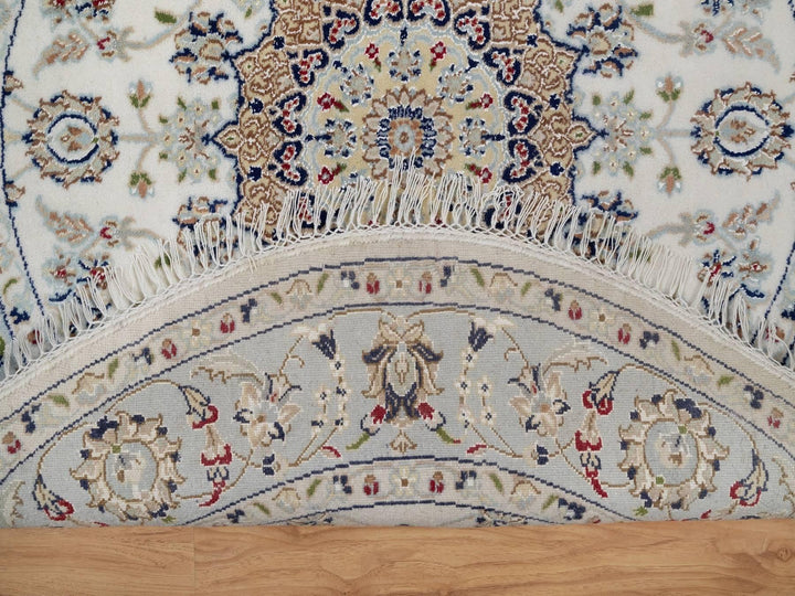 4'2" x 4'2" New Hand Knotted Ivory Wool & Silk Round Oriental Rug - MOA10292135