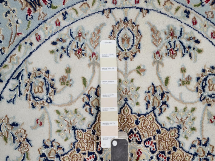 4'2" x 4'2" New Hand Knotted Ivory Wool & Silk Round Oriental Rug - MOA10292135