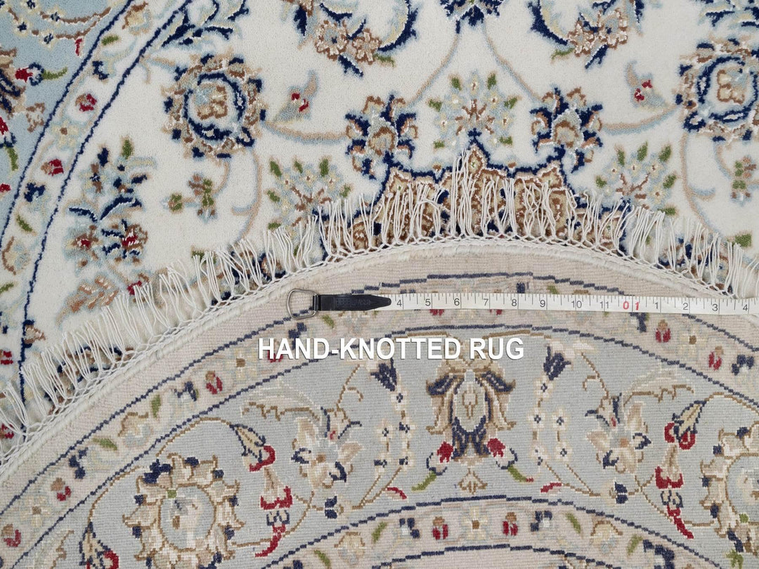 4'2" x 4'2" New Hand Knotted Ivory Wool & Silk Round Oriental Rug - MOA10292135