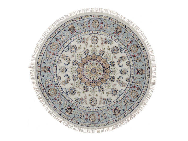 4'1" x 4'2" New Hand Knotted Ivory Wool & Silk Round Oriental Rug - MOA10292136