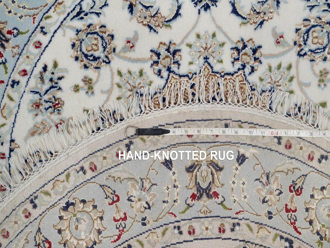 4'1" x 4'2" New Hand Knotted Ivory Wool & Silk Round Oriental Rug - MOA10292136