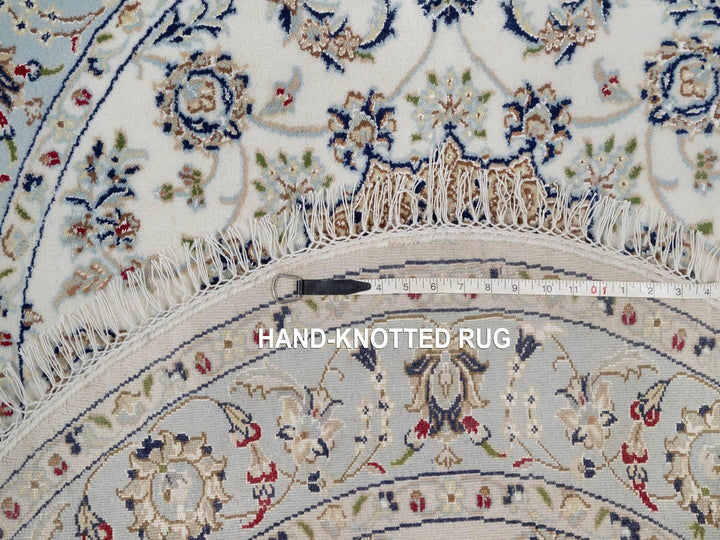4'1" x 4'2" New Hand Knotted Ivory Wool & Silk Round Oriental Rug - MOA10292136