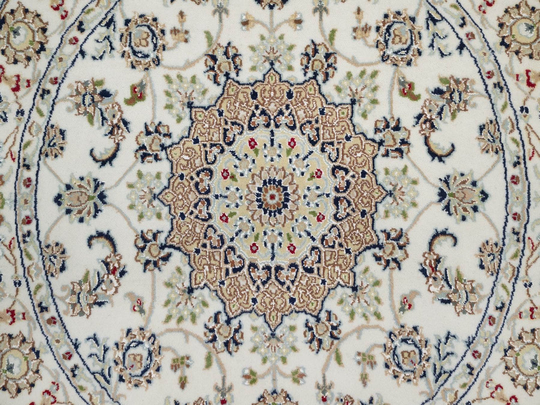 4'1" x 4'1" New Hand Knotted Ivory Wool & Silk Round Oriental Rug - MOA10292137