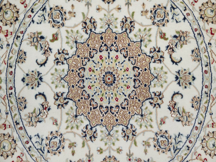 4'1" x 4'1" New Hand Knotted Ivory Wool & Silk Round Oriental Rug - MOA10292137