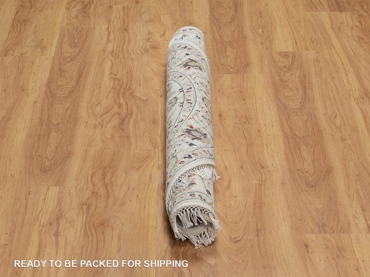 4'1" x 4'1" New Hand Knotted Ivory Wool & Silk Round Oriental Rug - MOA10292137