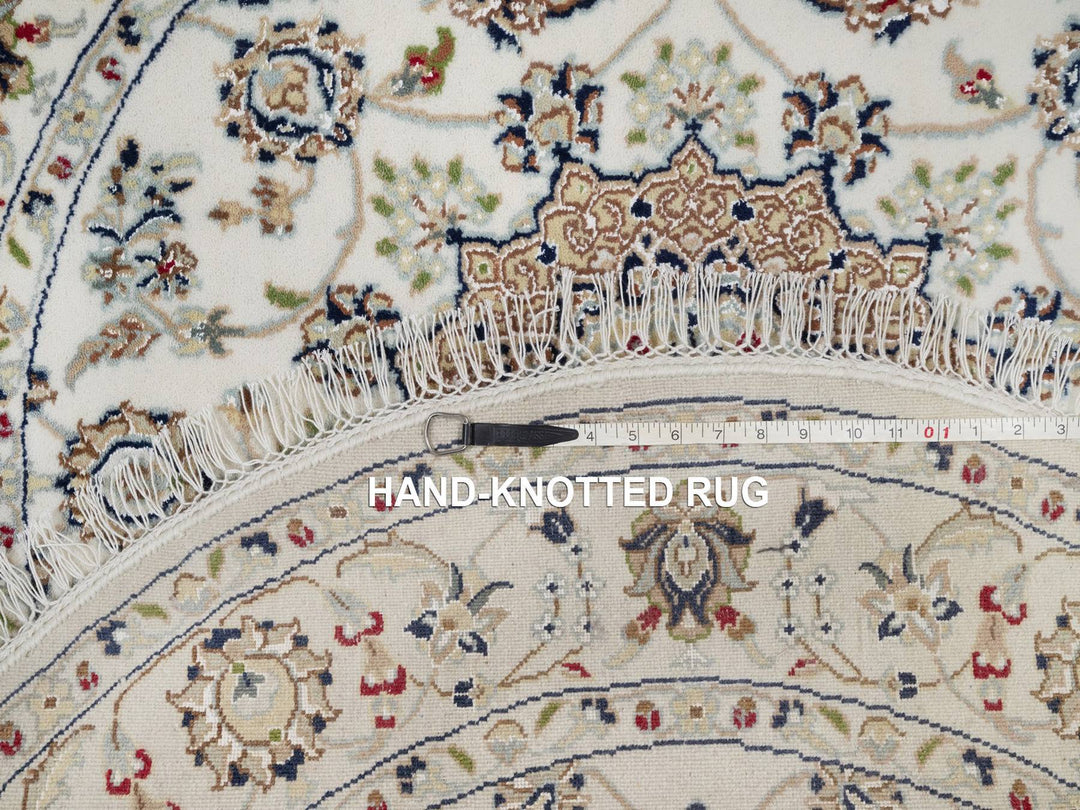 4'1" x 4'1" New Hand Knotted Ivory Wool & Silk Round Oriental Rug - MOA10292137