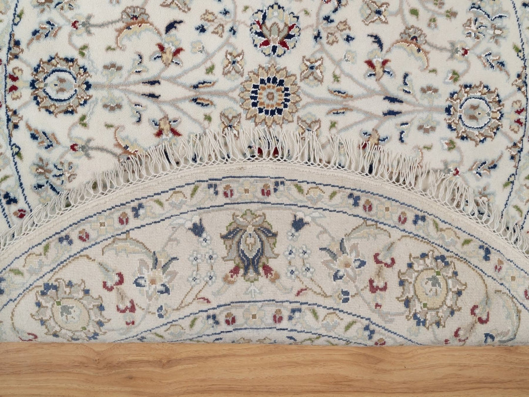 3'11" x 3'11" New Hand Knotted Ivory Wool & Silk Round Oriental Rug - MOA10292138