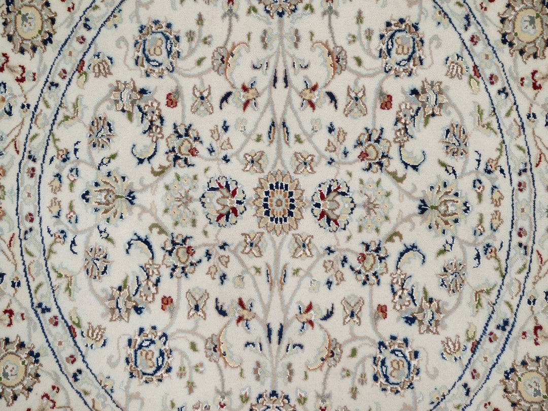 3'11" x 3'11" New Hand Knotted Ivory Wool & Silk Round Oriental Rug - MOA10292138