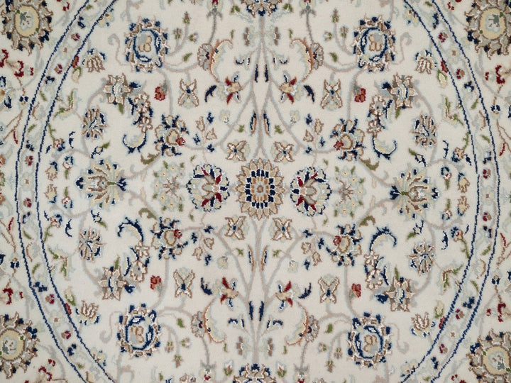 3'11" x 3'11" New Hand Knotted Ivory Wool & Silk Round Oriental Rug - MOA10292138