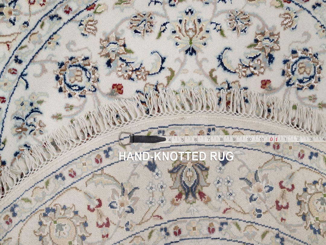 3'11" x 3'11" New Hand Knotted Ivory Wool & Silk Round Oriental Rug - MOA10292138