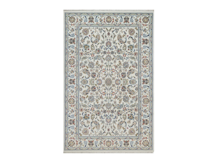 6'0" x 9'3" New Hand Knotted Ivory Wool & Silk Rectangle Oriental Rug - MOA10292139