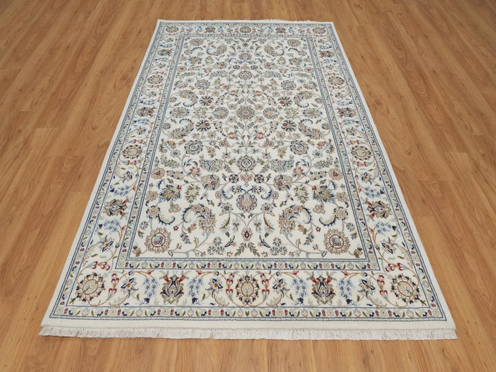 6'0" x 9'3" New Hand Knotted Ivory Wool & Silk Rectangle Oriental Rug - MOA10292139