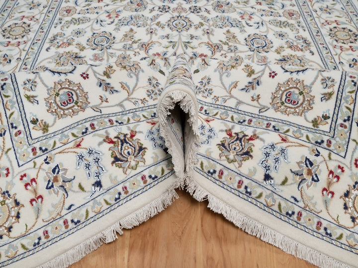 6'0" x 9'3" New Hand Knotted Ivory Wool & Silk Rectangle Oriental Rug - MOA10292139