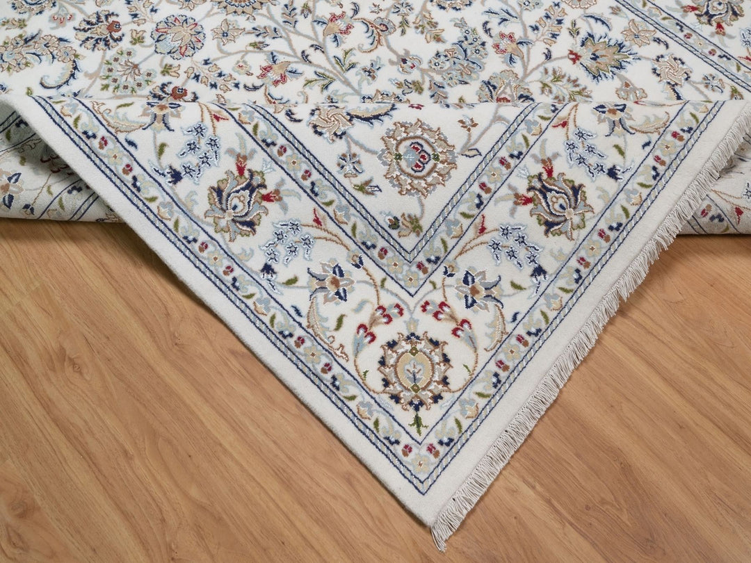 6'0" x 9'3" New Hand Knotted Ivory Wool & Silk Rectangle Oriental Rug - MOA10292139