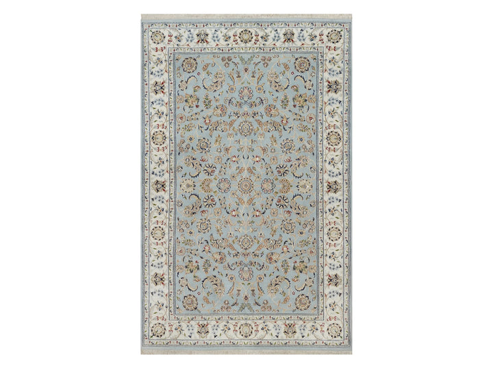 5'11" x 9'4" New Hand Knotted Blue Wool & Silk Rectangle Oriental Rug - MOA10292140