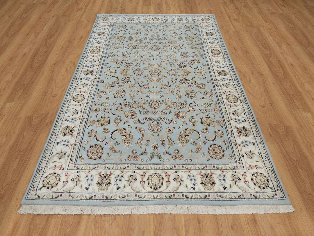 5'11" x 9'4" New Hand Knotted Blue Wool & Silk Rectangle Oriental Rug - MOA10292140
