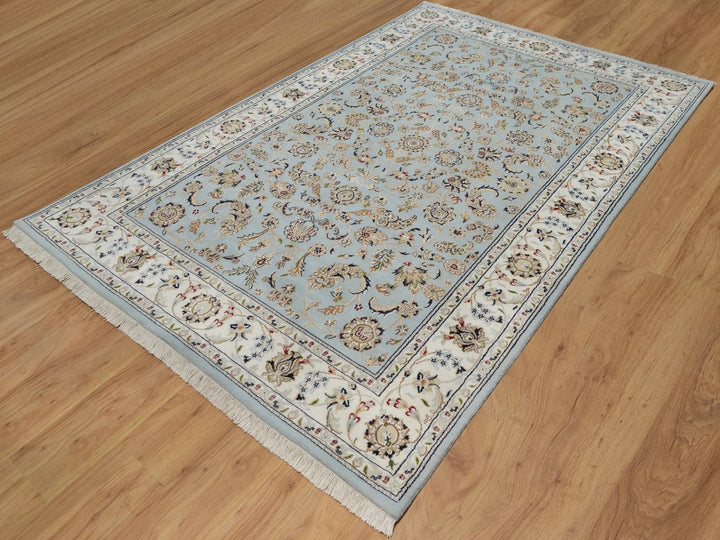 5'11" x 9'4" New Hand Knotted Blue Wool & Silk Rectangle Oriental Rug - MOA10292140