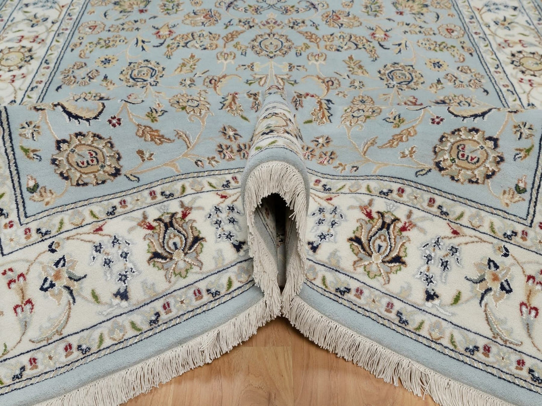 5'11" x 9'4" New Hand Knotted Blue Wool & Silk Rectangle Oriental Rug - MOA10292140