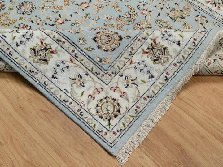 5'11" x 9'4" New Hand Knotted Blue Wool & Silk Rectangle Oriental Rug - MOA10292140