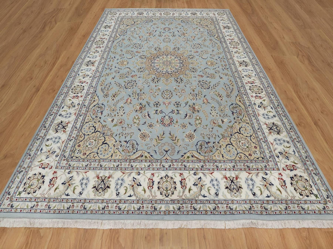 8'10" x 12'6" New Hand Knotted Blue Wool & Silk Rectangle Oriental Rug - MOA10292141