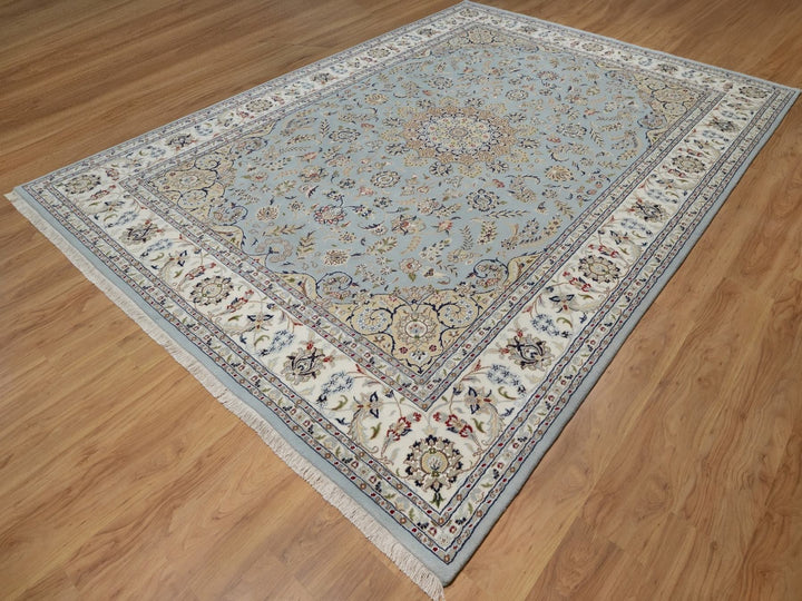 8'10" x 12'6" New Hand Knotted Blue Wool & Silk Rectangle Oriental Rug - MOA10292141