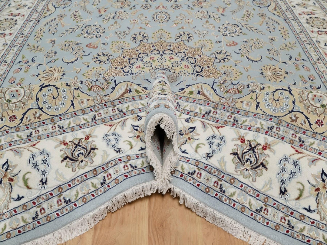 8'10" x 12'6" New Hand Knotted Blue Wool & Silk Rectangle Oriental Rug - MOA10292141