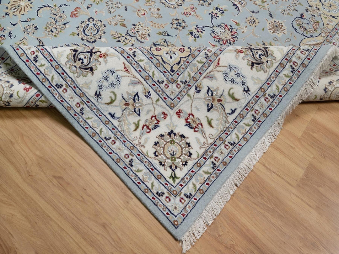 8'10" x 12'6" New Hand Knotted Blue Wool & Silk Rectangle Oriental Rug - MOA10292141