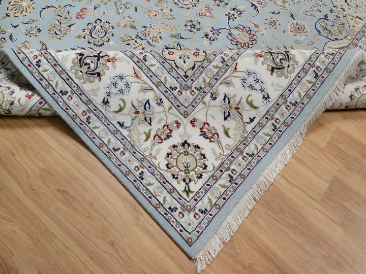 8'10" x 12'6" New Hand Knotted Blue Wool & Silk Rectangle Oriental Rug - MOA10292141