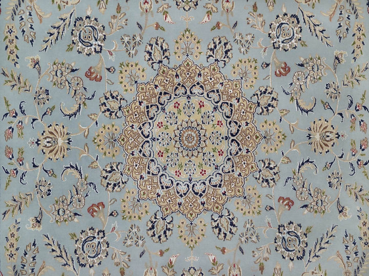 8'10" x 12'6" New Hand Knotted Blue Wool & Silk Rectangle Oriental Rug - MOA10292141