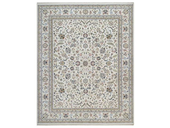 12'3" x 15'1" New Hand Knotted Ivory Wool & Silk Rectangle Oriental Rug - MOA10292142