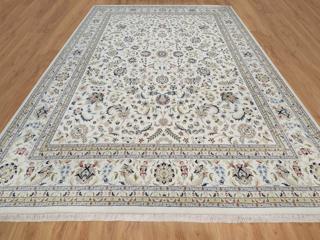 12'3" x 15'1" New Hand Knotted Ivory Wool & Silk Rectangle Oriental Rug - MOA10292142