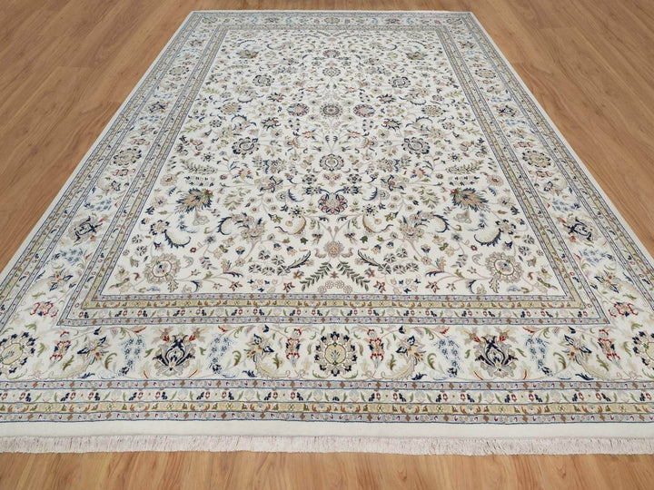 12'3" x 15'1" New Hand Knotted Ivory Wool & Silk Rectangle Oriental Rug - MOA10292142