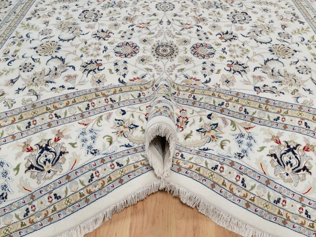 12'3" x 15'1" New Hand Knotted Ivory Wool & Silk Rectangle Oriental Rug - MOA10292142