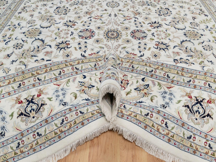 12'3" x 15'1" New Hand Knotted Ivory Wool & Silk Rectangle Oriental Rug - MOA10292142