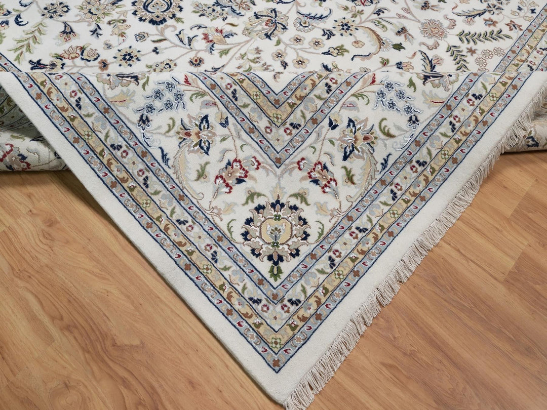 12'3" x 15'1" New Hand Knotted Ivory Wool & Silk Rectangle Oriental Rug - MOA10292142