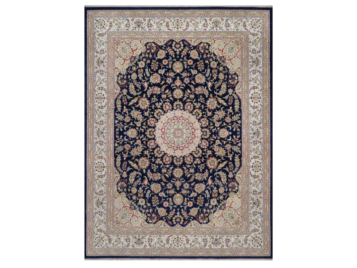 11'7" x 15'7" New Hand Knotted Blue Wool & Silk Rectangle Oriental Rug - MOA10292143